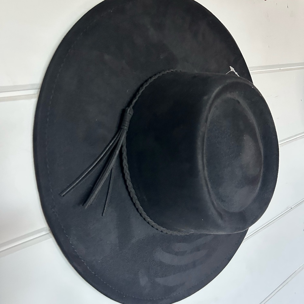 Black Wide Brim Hat with Tassel